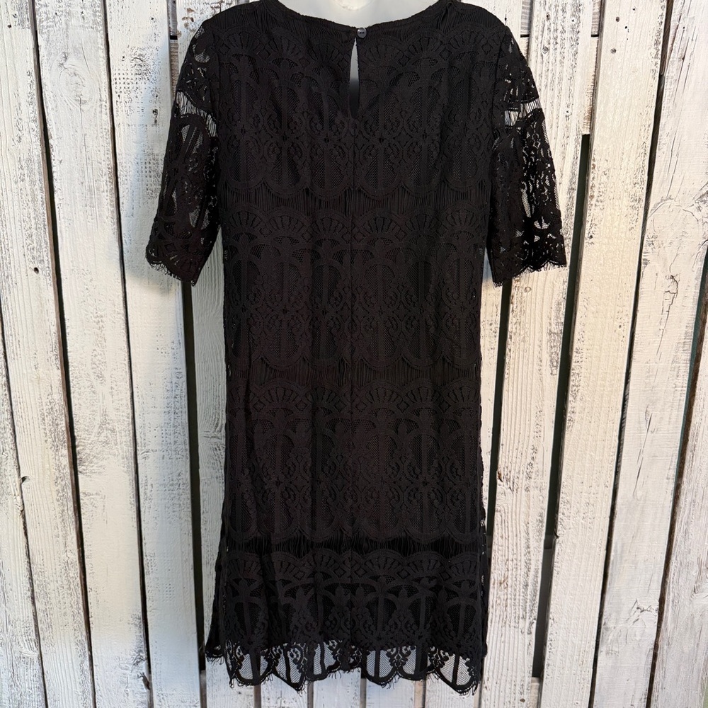 Ronni Nicole Lace Little Black Dress Size 8 Short Sleeve Goth Glam Holiday Event - Picture 7 of 10